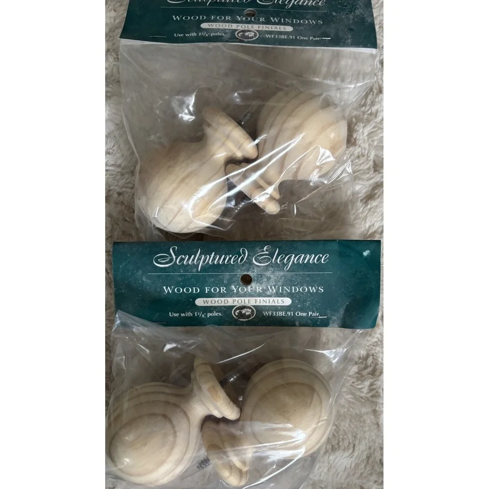 Wood Ball Finials for 1&3/8 inch Drapery Rods Unfinished Set Of 4 (2 Pair)